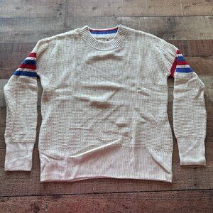 Faherty Wisp waffle sweater cream and red women's small